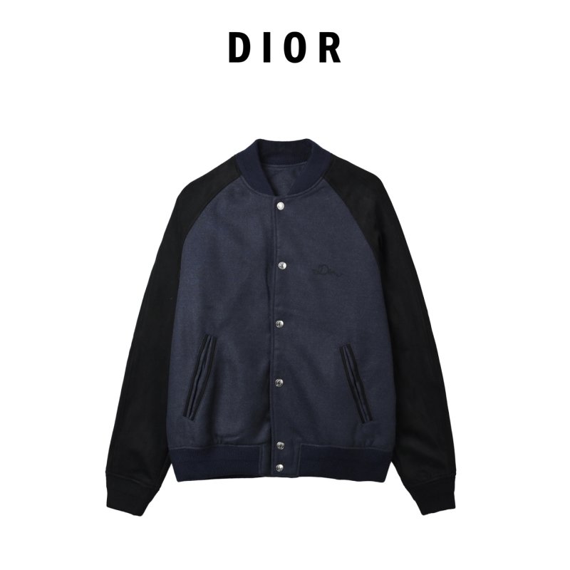 Navy & Black Wool Blend Varsity Bomber Jacket view