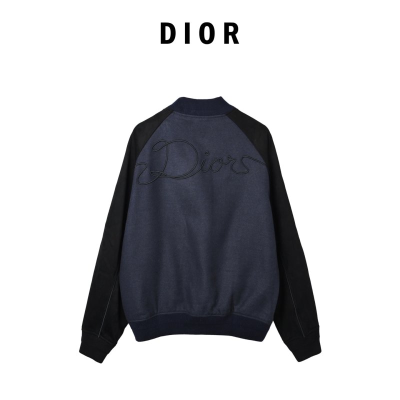 Navy & Black Wool Blend Varsity Bomber Jacket view