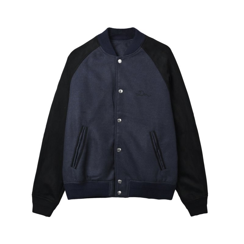 Navy & Black Wool Blend Varsity Bomber Jacket view