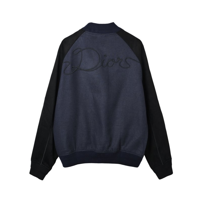 Navy & Black Wool Blend Varsity Bomber Jacket view