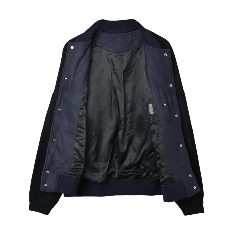 Navy & Black Wool Blend Varsity Bomber Jacket view