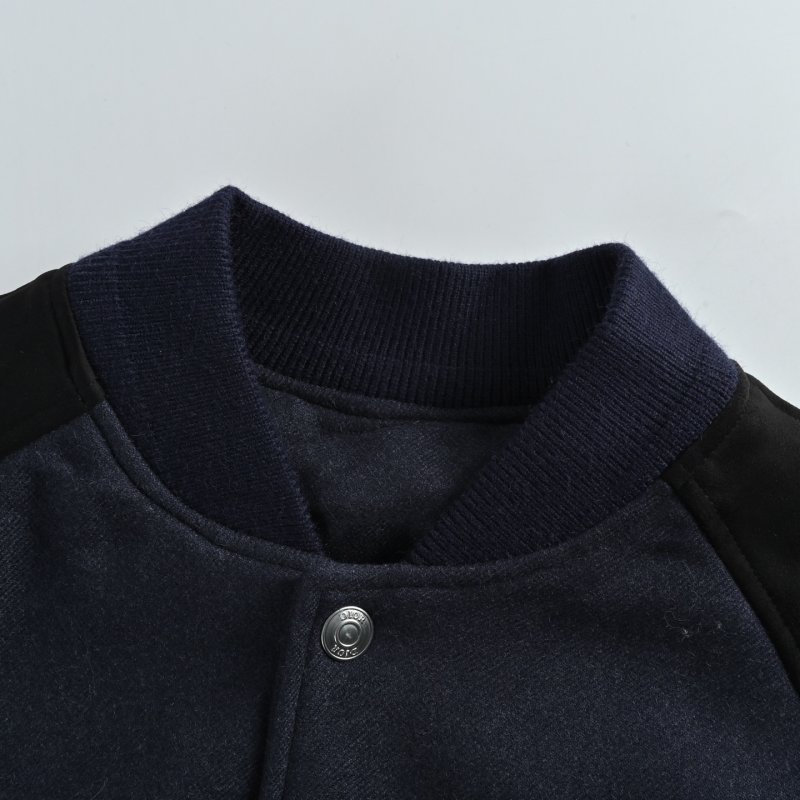 Navy & Black Wool Blend Varsity Bomber Jacket view