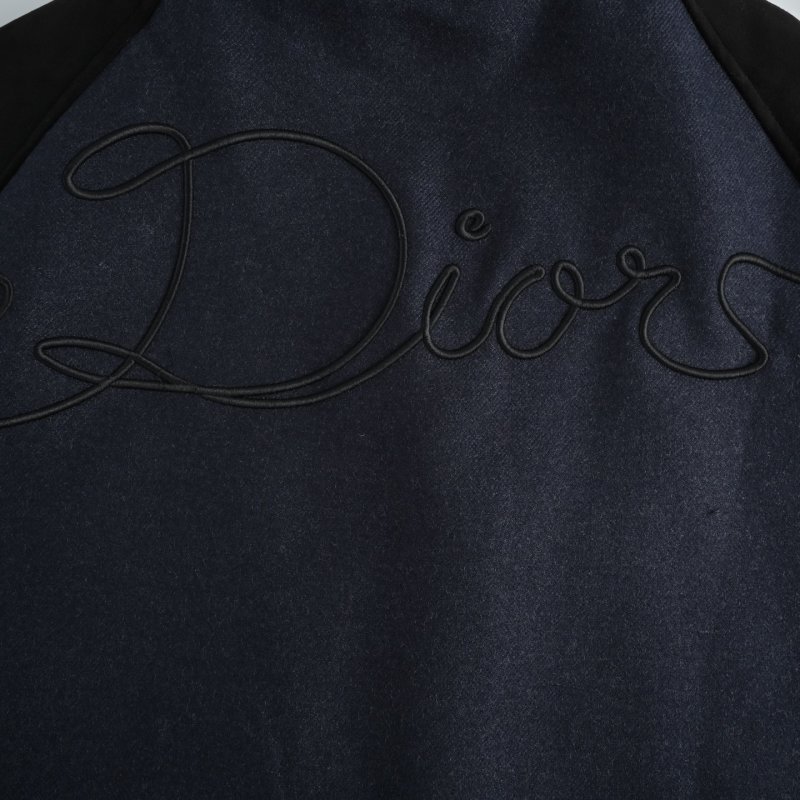 Navy & Black Wool Blend Varsity Bomber Jacket view