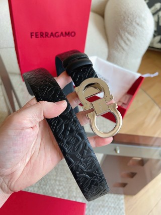 Ferragamo Gancini Buckle Black Leather Belt 3.5cm view 2
