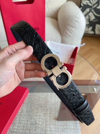 Ferragamo Gancini Buckle Black Leather Belt 3.5cm view 3