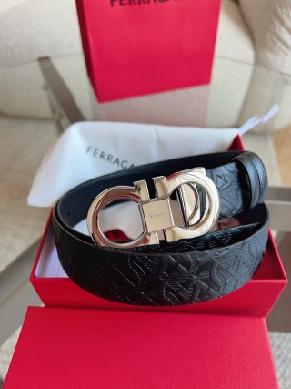 Ferragamo Gancini Buckle Black Leather Belt 3.5cm view 4