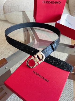 Ferragamo Gancini Buckle Black Leather Belt 3.5cm view 5