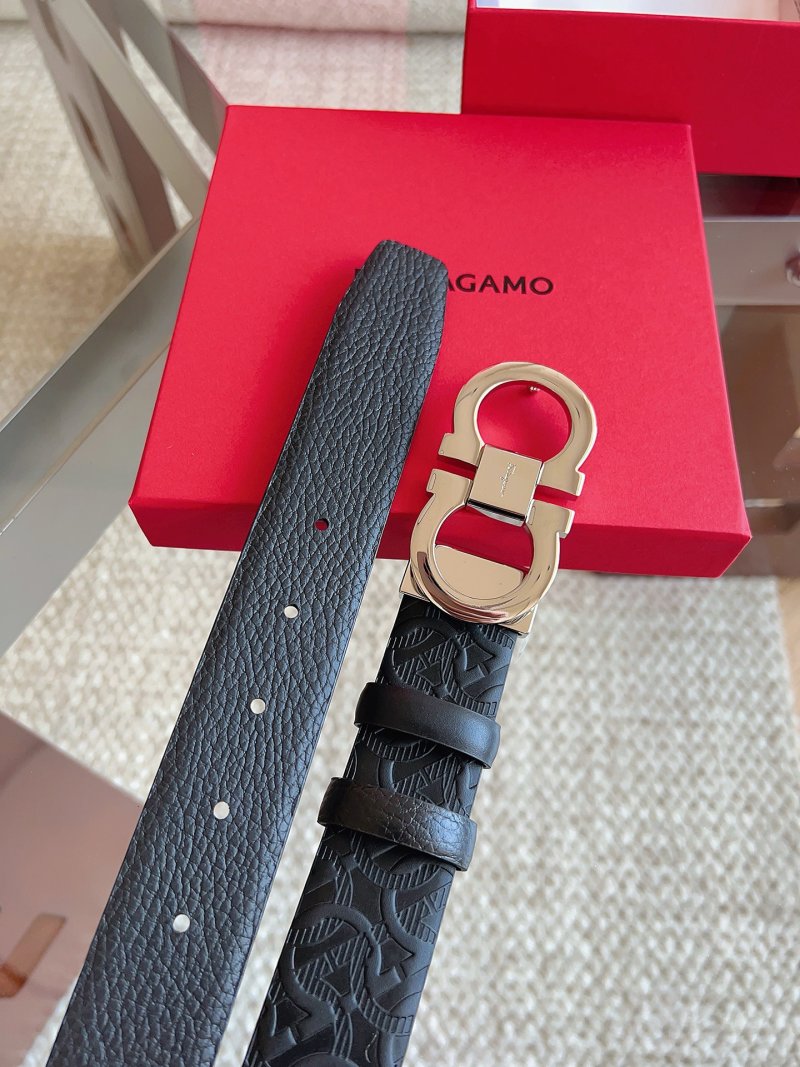 Ferragamo Gancini Buckle Black Leather Belt 3.5cm view