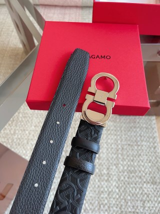 Ferragamo Gancini Buckle Black Leather Belt 3.5cm view 6