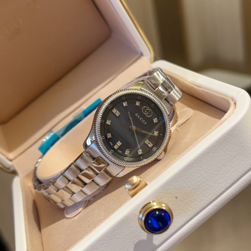 Gucci G-Timeless 38mm Black Dial Diamond Steel Watch