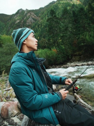 Teal Down Jacket with Black Trim