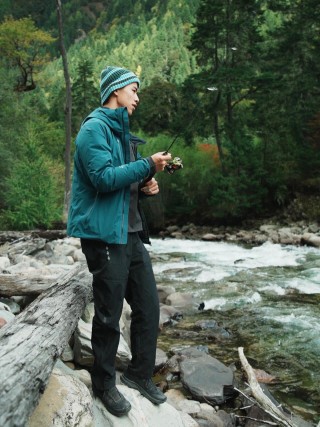 Teal Down Jacket with Black Trim view 2