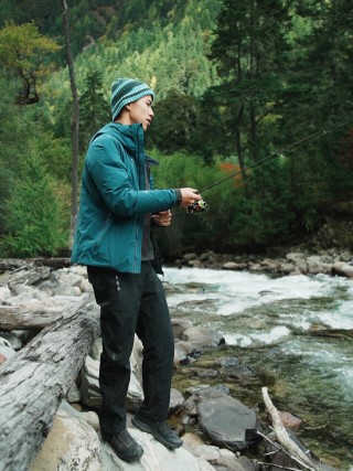 Teal Down Jacket with Black Trim view 3
