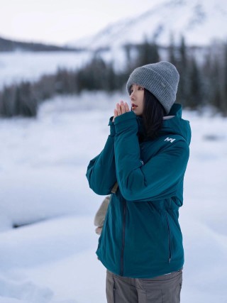 Teal Down Jacket with Black Trim view 7