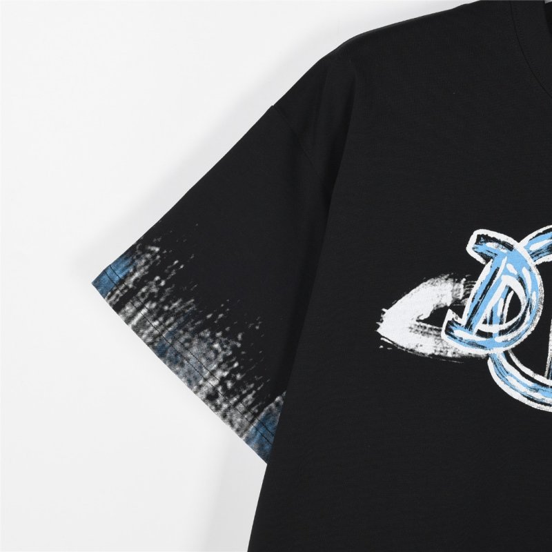 Black Graphic Logo T-Shirt with Blue Plaid Trim view