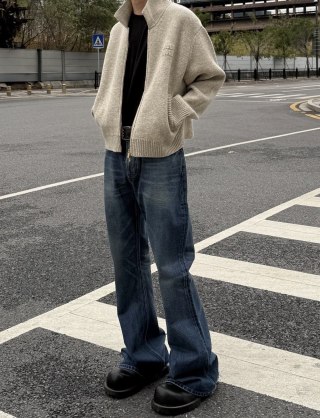 Beige Ribbed Knit Zip Cardigan view 10