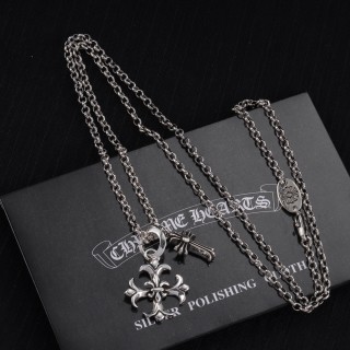 Chrome Hearts Fleur-de-Lis Cross Silver Chain Necklace