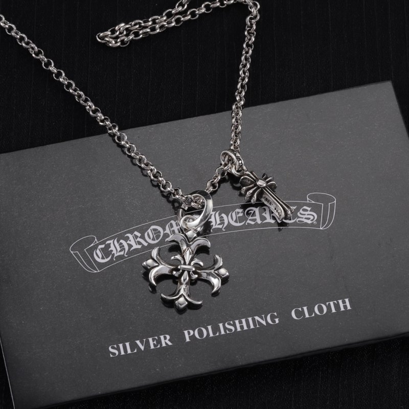 Chrome Hearts Fleur-de-Lis Cross Silver Chain Necklace view