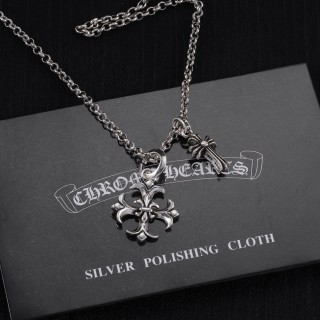 Chrome Hearts Fleur-de-Lis Cross Silver Chain Necklace view 2
