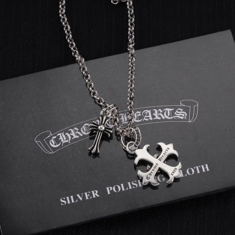 Chrome Hearts Fleur-de-Lis Cross Silver Chain Necklace view
