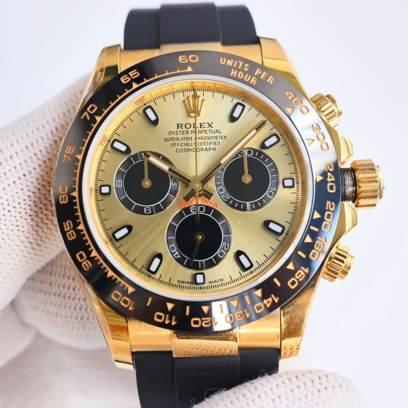 Rolex Daytona Gold Chronograph Black Rubber Strap view