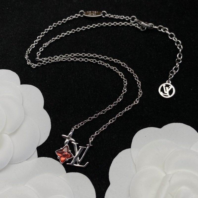 Louis Vuitton LV Monogram Flower Charm Silver Chain Necklace view