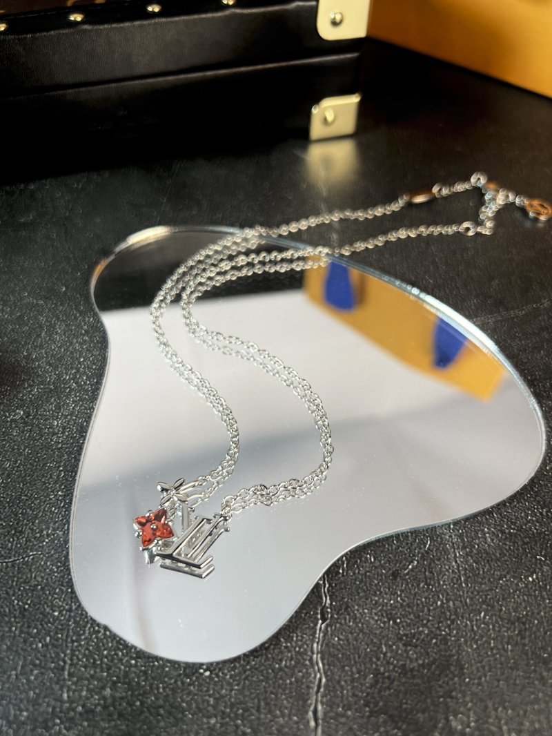Louis Vuitton LV Monogram Flower Charm Silver Chain Necklace view