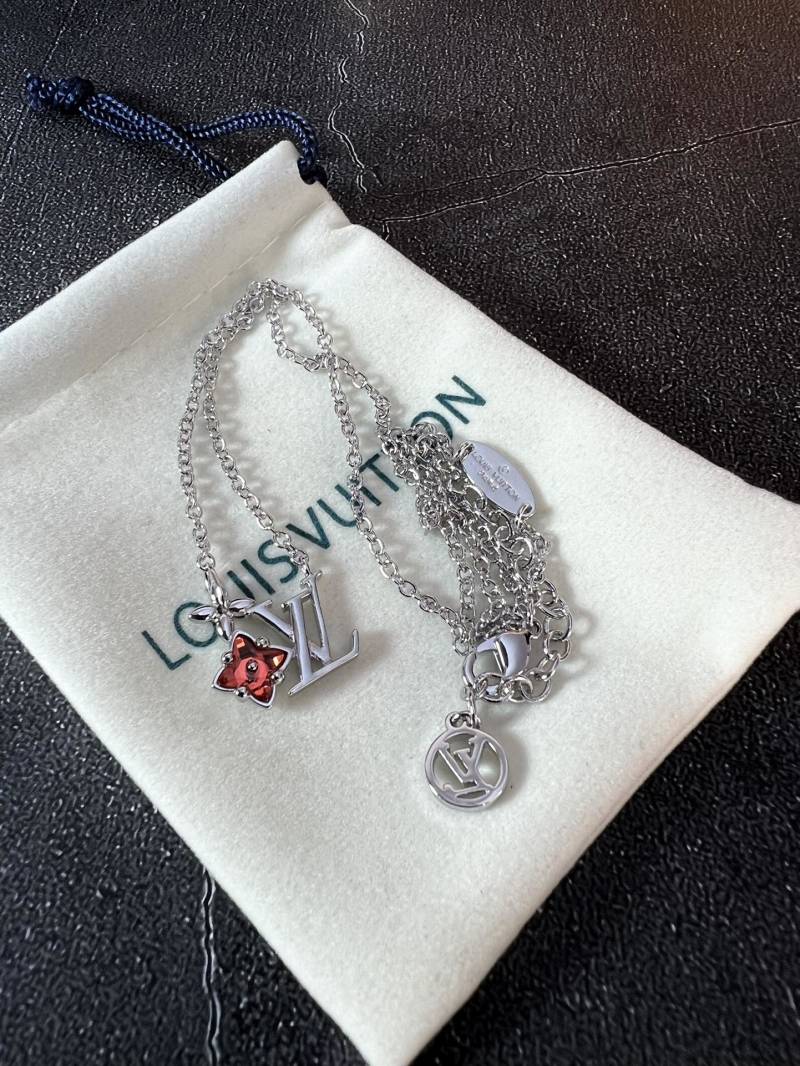 Louis Vuitton LV Monogram Flower Charm Silver Chain Necklace view