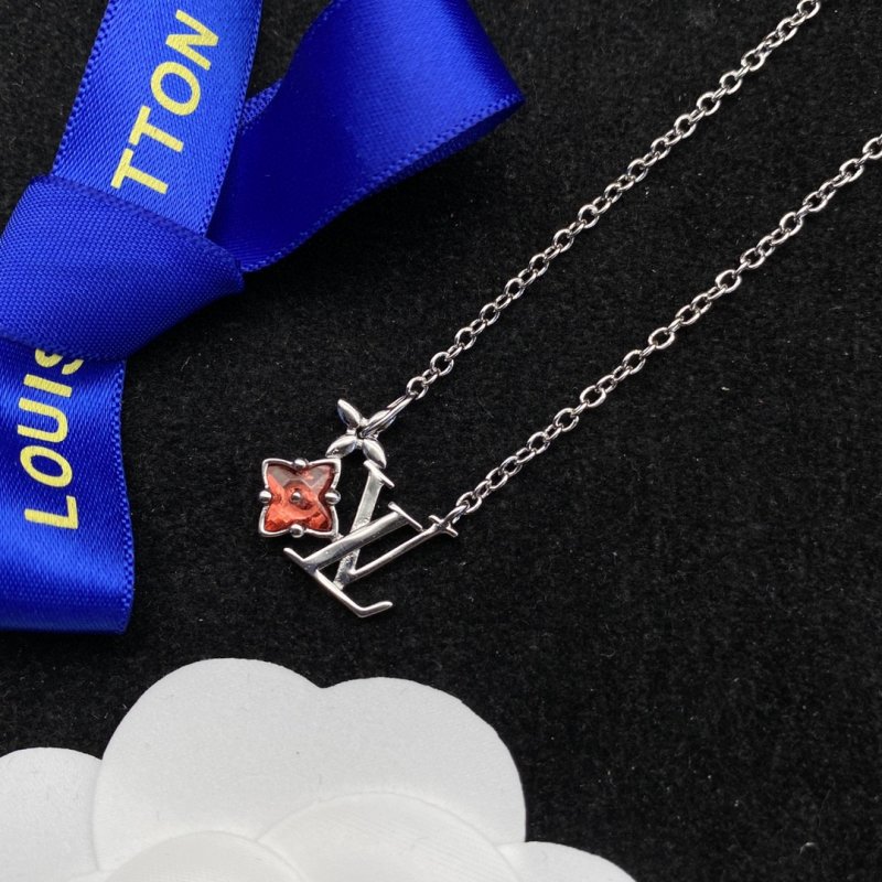 Louis Vuitton LV Monogram Flower Charm Silver Chain Necklace view