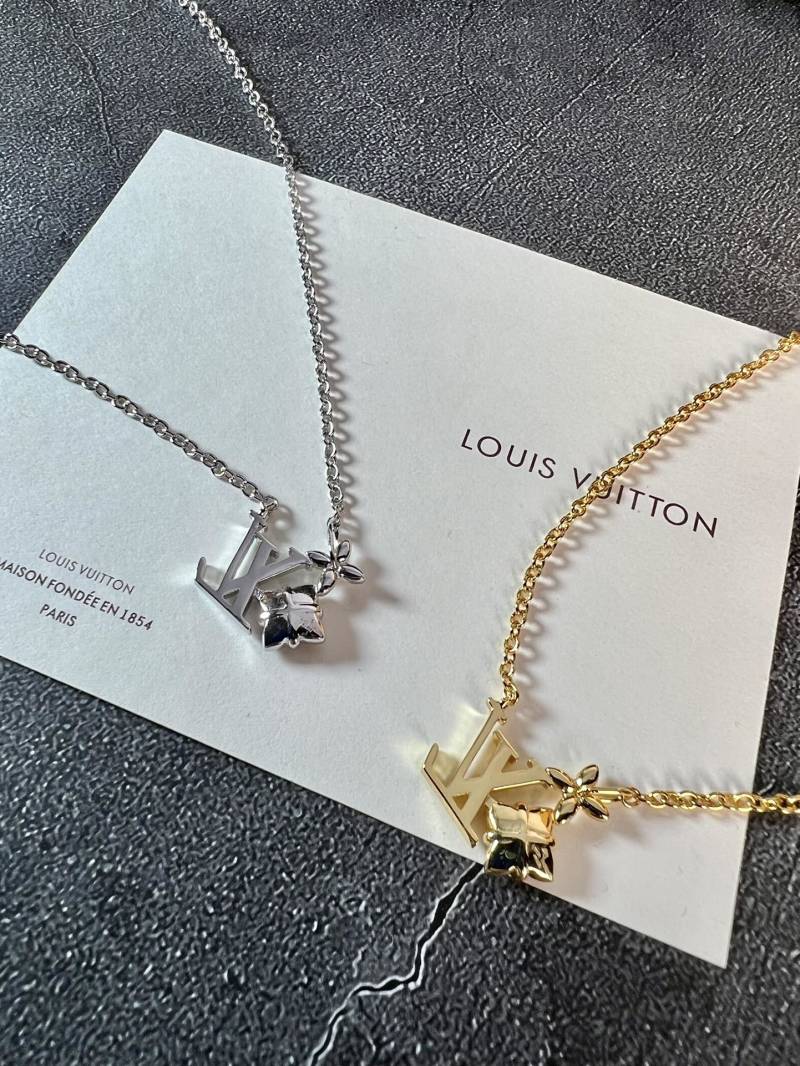 Louis Vuitton LV Monogram Flower Charm Silver Chain Necklace view