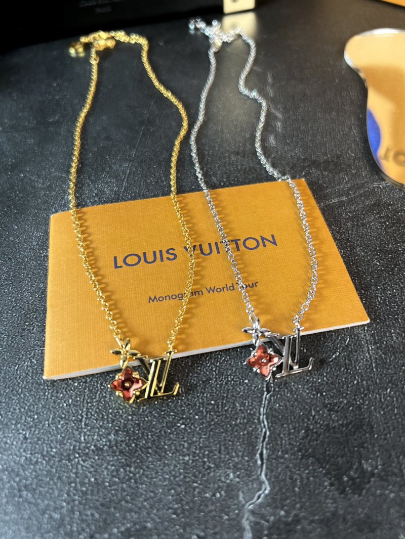 Louis Vuitton LV Monogram Flower Charm Silver Chain Necklace view