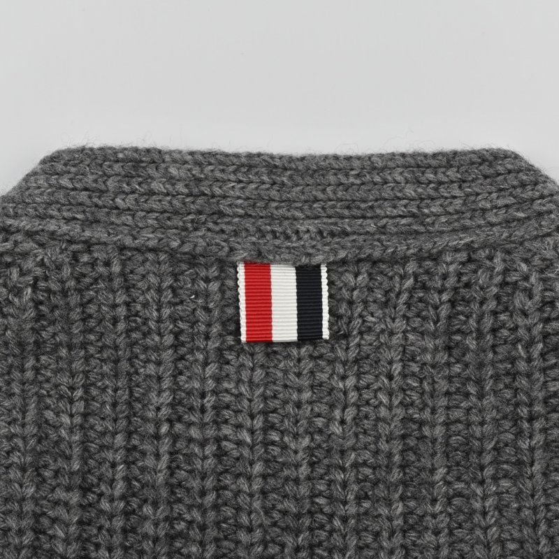 Grey Ribbed Knit Cardigan with Striped Sleeves view