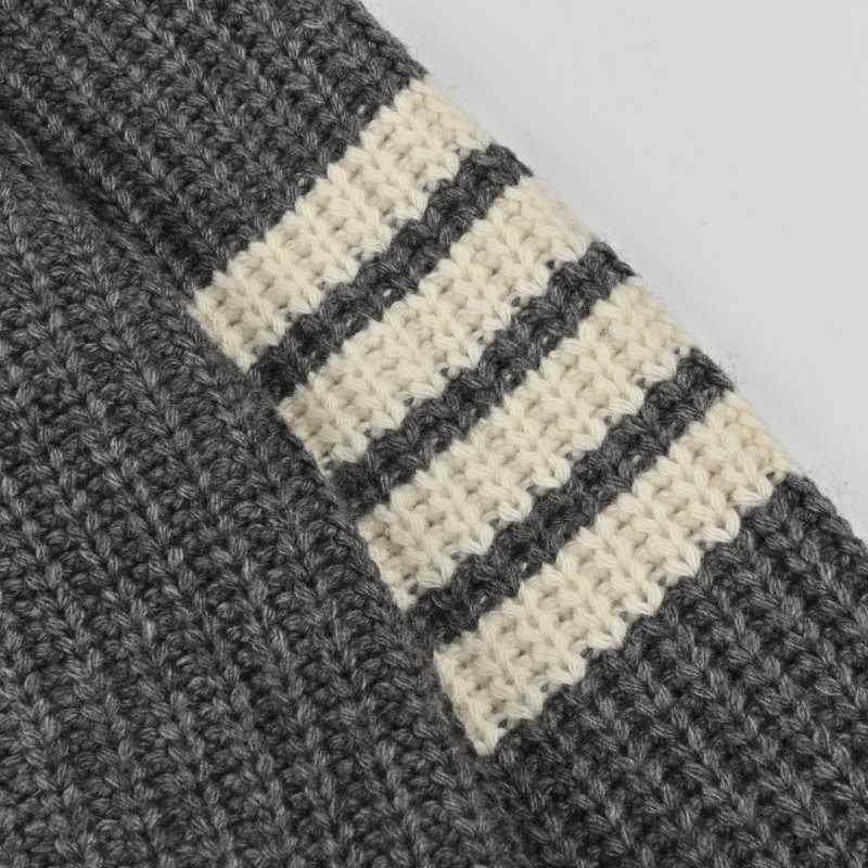 Grey Ribbed Knit Cardigan with Striped Sleeves view