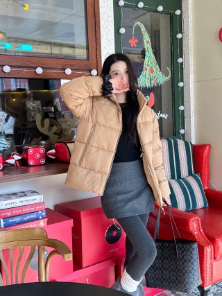 Beige Puffer Down Jacket - Warm Winter Coat view 7