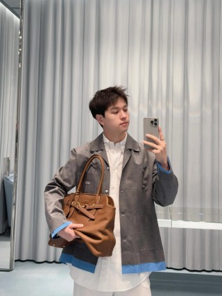 Essentials Charcoal Oversized Wool Blend Shirt Jacket view 4