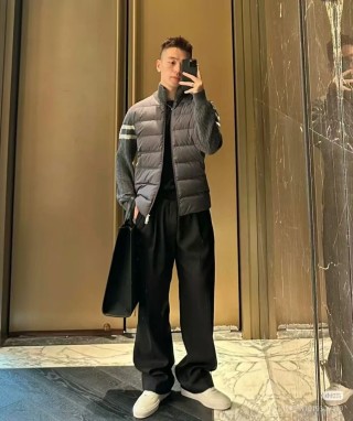 Moncler Black Mixed Media Down Jacket view 6