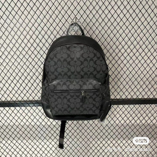 Coach Men's Black Monogram Backpack with Leather Trim view 6