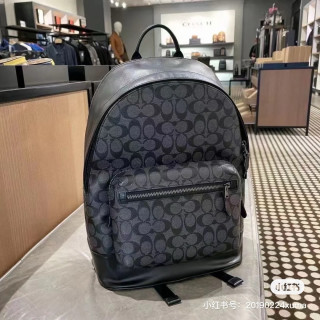 Coach Men's Black Monogram Backpack with Leather Trim view 7