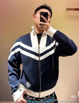 Navy & White Chevron Stripe Zip Cardigan Jacket view 4