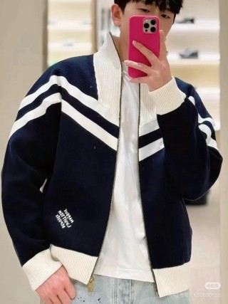 Navy & White Chevron Stripe Zip Cardigan Jacket view 5
