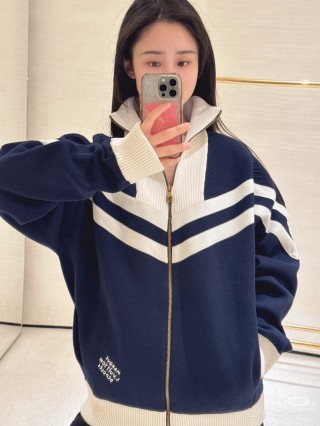 Navy & White Chevron Stripe Zip Cardigan Jacket view 7