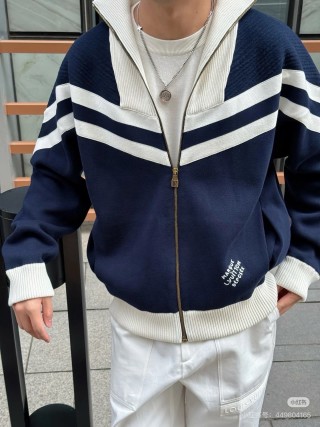 Navy & White Chevron Stripe Zip Cardigan Jacket view 8