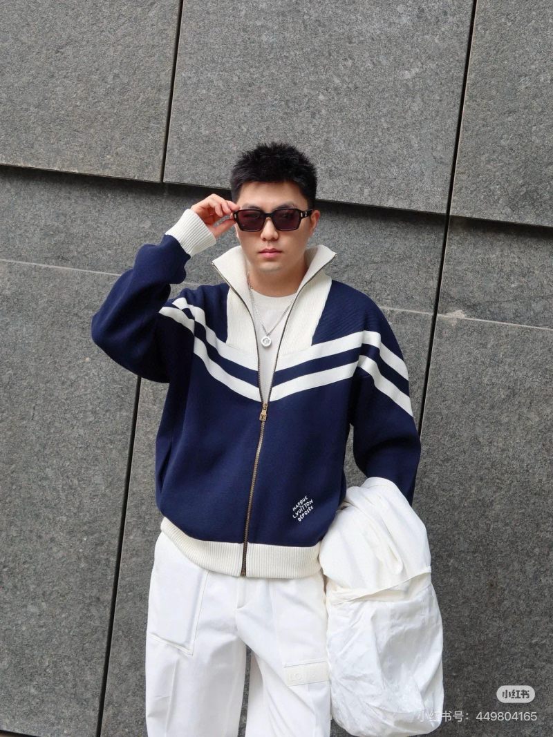 Louis Vuitton Striped Zip Knit Jacket Black Cream view