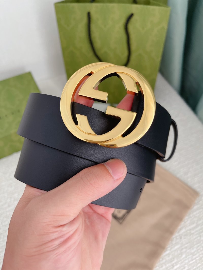 Gucci Double G Buckle Black Leather Belt 3.8cm