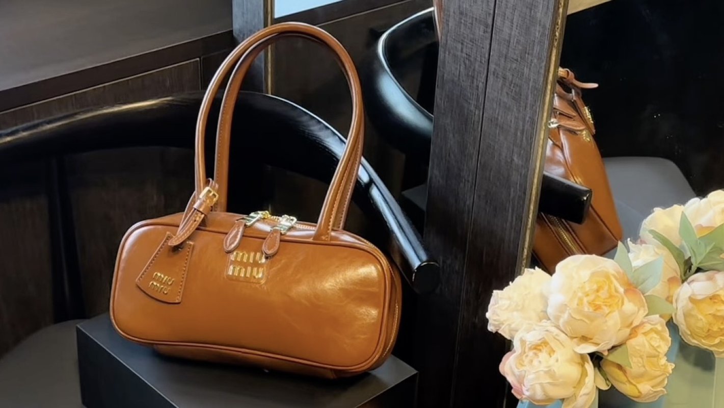 Miu Miu Cognac Leather Barrel Shoulder Bag