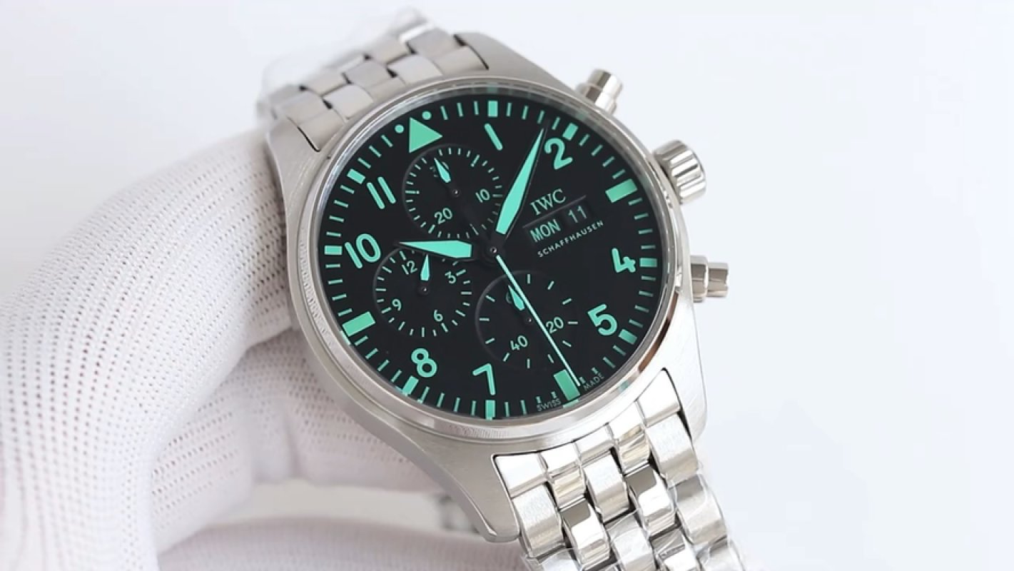 IWC Pilot Chronograph Black Dial Steel Watch