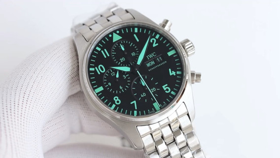 IWC Pilot Chronograph Black Dial Steel Watch