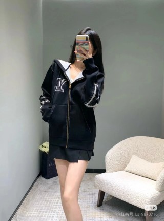 Black Zip Hoodie Jacket with Embroidered Logo