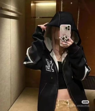 Black Zip Hoodie Jacket with Embroidered Logo view 6