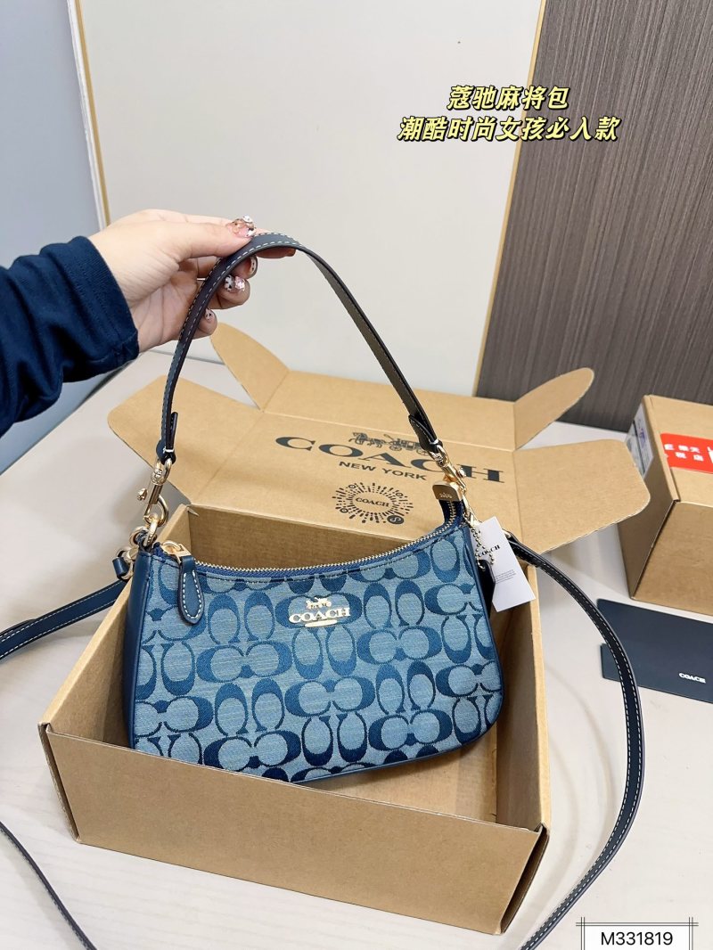 Coach Signature Blue Shoulder Bag with Leather Strap